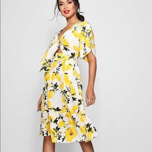 NEW Knot Front Lemon Print Midi Dress